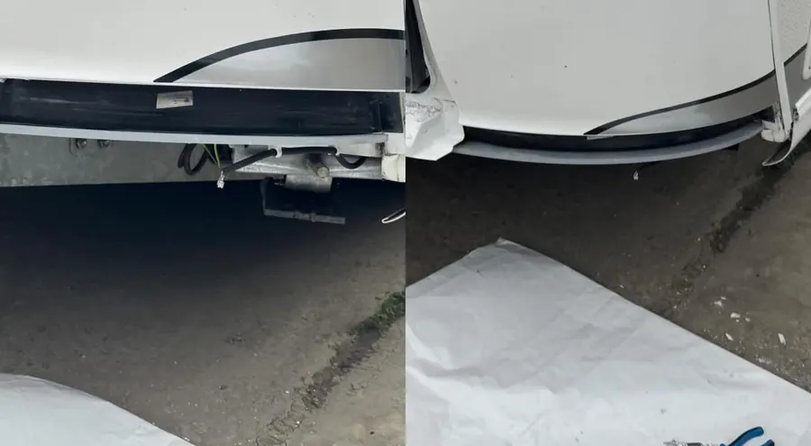 Heckschürze eines Wohnmobils vor und nach der Reparatur